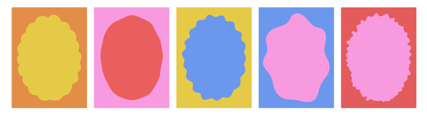 Set of frames with doodle curvy squiggly wavy. Wave scalloped edge border in flat retro style.