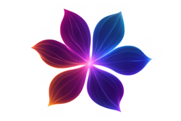 Glowing neon flower blooming against transparent backdrop, emitting luminous colors with dynamic graphic impact