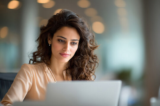 young indian business woman working on laptop at office - Powered by Adobe
