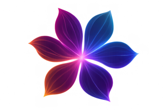 Glowing neon flower blooming against transparent backdrop, emitting luminous colors with dynamic graphic impact