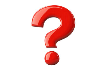 Red question mark symbol against a transparent background representing inquiry, curiosity, and uncertainty in a bold graphic design