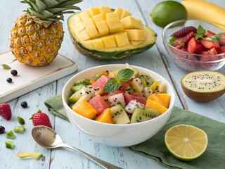Vibrant tropical fruit medley with pineapple mango kiwi