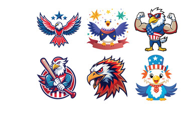 American Eagle Bundle Patriotic Bald Eagle Vector Set for T-Shirt and Merchandise Design.

