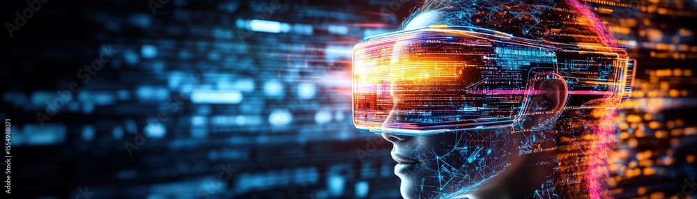 Aufkleber futuristic digital artificial ligence human head with glowing virtual interface and data streams