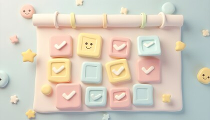 Cute and playful task management concept with a pastel-colored calendar or checklist with checkmarks.