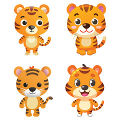 Four Adorable Cartoon Tigers