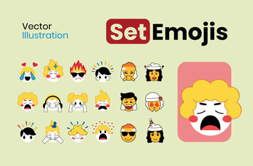 Fototapeta premium A diverse collection of emojis featuring a variety of facial expressions, including happiness, love, laughter, and sadness, perfect for any digital communication you want to build.