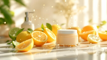 Natural skincare cream with lemon and orange citrus for healthy skin and beauty product promotion sale