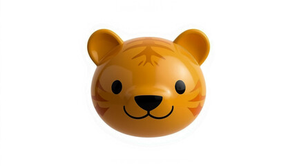 Fototapeta premium This image features a stylized round tiger head with large black eyes a black nose and a wide smile Its orange fur is adorned with characteristic tiger stripes