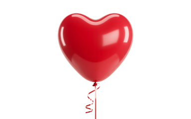 Shiny red heart shaped balloon with red ribbon isolated on transparent background