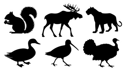 Silhouettes of various animals in black