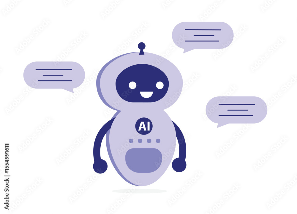 Poster smart robot chatbot speak with speech bubble symbolizing ai driven customer service