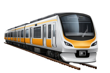Metro train design with modern features in vibrant colors on a transparent background, showcasing sleek lines and innovative technology for efficient urban travel