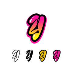 Logo letter Y, graffiti alphabet font, set of four different art symbol for your brand name design, vector illustration 10 EPS