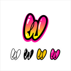 Logo letter W, graffiti alphabet font, set of four different art symbol for your brand name design, vector illustration 10 EPS