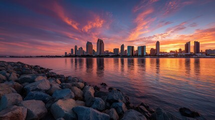 San Diego Skyline at sunset from Coronado.