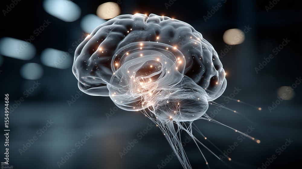 Aufkleber a conceptual image of a human brain with illuminated neural pathways, highlighting the complexity of
