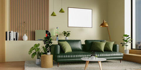Sustainable living room design with modern aesthetic touches. 3D render illustration