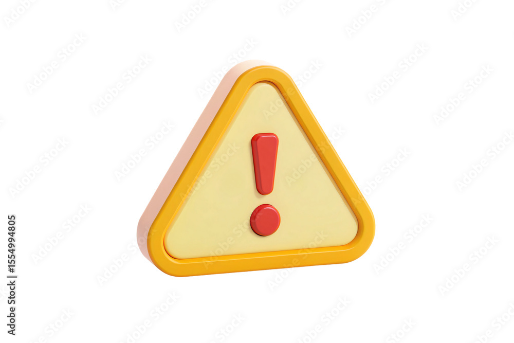 Poster yellow triangular warning sign with red exclamation mark, caution alert symbol with bright attention
