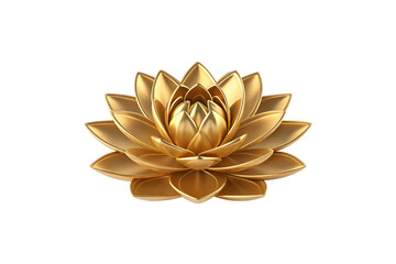 Elegant golden lotus flower with multiple layered petals in full bloom arrangement, isolated on a transparent background