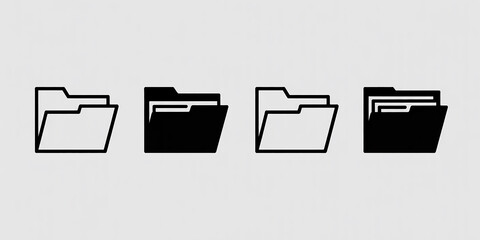 Three Simple Black Folder Icons on Light Gray Background