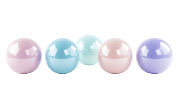 Gradient smooth 3D spheres floating midair creating a futuristic and elegant display of motion and form isolated on transparent background PNG