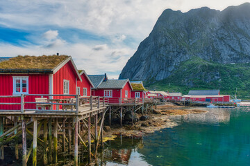 Naklejka premium Reine is a fishing village and the administrative center of Moskenes Municipality, Nordland County, Norway. It is located on the island of Moskenesoya.