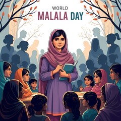 Inspiring Illustration of Malala Yousafzai on World Malala Day Emphasizing Education and Empowerment for Girls