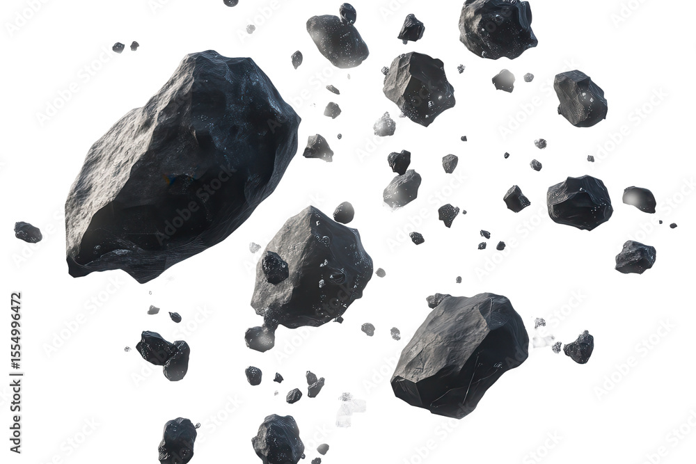 Poster swarm of asteroids composed of boulders and stone meteors drifting through space amid a celestial ba