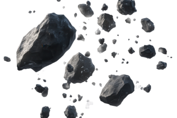 Swarm of asteroids composed of boulders and stone meteors drifting through space amid a celestial backdrop