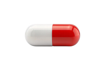 White and red capsule medication with smooth gelatin coating in traditional pharmaceutical pill design, isolated on a transparent background