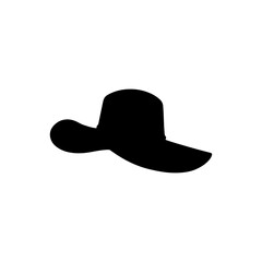 Black straw hat silhouette icon vector flat design.