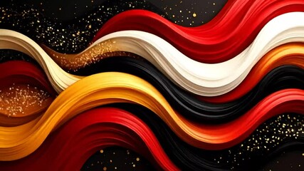 Elegant flowing ribbons with a rich black background and golden glitter accents - Powered by Adobe