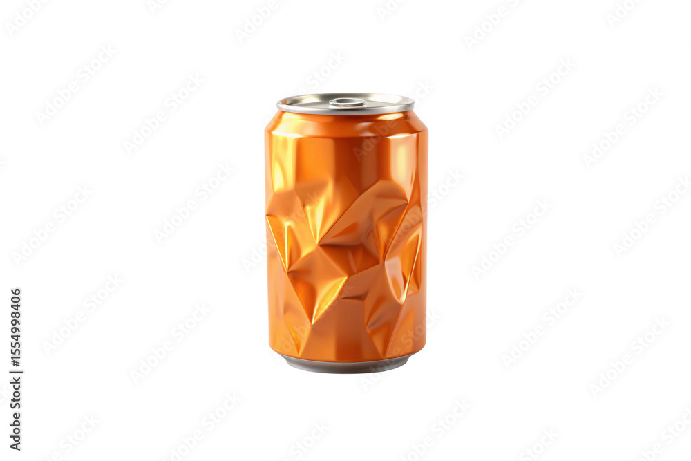 Poster orange metallic beverage can with geometric diamond pattern surface reflecting light creating prisma