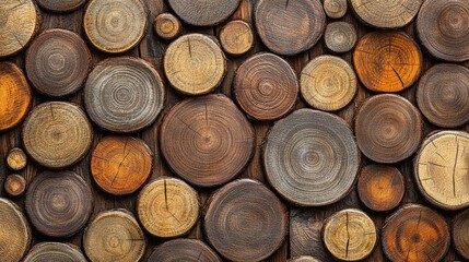 Wood slices arranged in a decorative pattern.