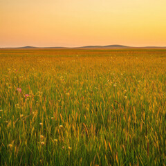 Fototapeta premium Sunset Prairie Grassland Field Landscape.