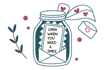 Clean vector illustration of a glass jar filled with tiny objects