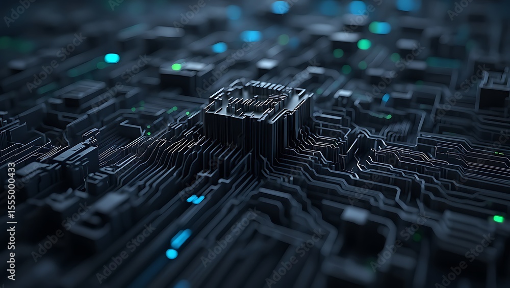 Poster exploring the intricate pathways of advanced microchip technology illuminating future innovations