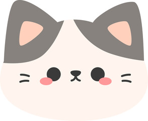 Cute Pastel Cat Face Illustration, Kawaii Cat Head Flat Design, Adorable Kitty Face Cartoon