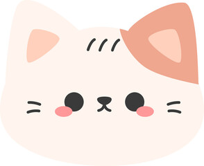 Cute Pastel Cat Face Illustration, Kawaii Cat Head Flat Design, Adorable Kitty Face Cartoon