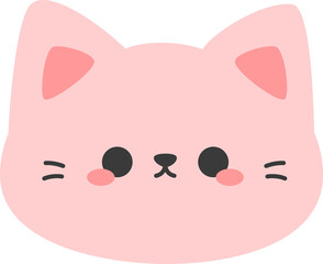 Cute Pink Pastel Cat Face Illustration, Kawaii Cat Head Flat Design, Adorable Kitty Face Cartoon