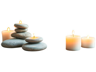 Spa stones with candles isolated on white background. 3d render