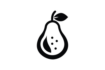 Simple Black and White Pear Icon. A clean, minimalist black and white graphic of a sliced pear.