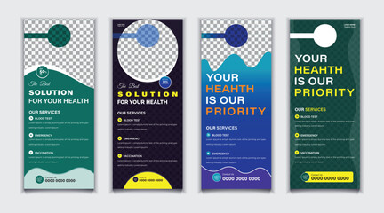 Bundle Medical door hanger, rack card, DL flyer and roll up banner template design