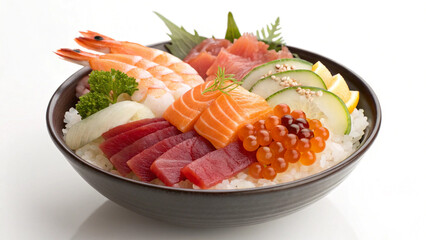 fresh and authentic Kaisendon food on white background