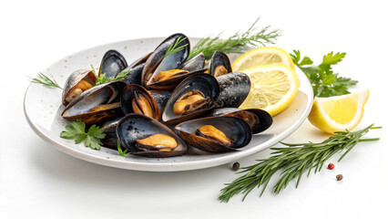 fresh and authentic Mussels food on white background