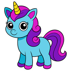 Cute cartoon unicorn with blue body and purple mane silhouette