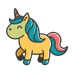 Cute cartoon unicorn with colorful mane and tail silhouette