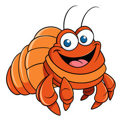 Happy cartoon hermit crab with big eyes and shell silhouette