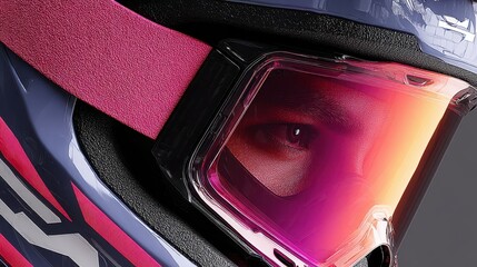 Close-Up View of a High-Performance Motocross Helmet and Goggles, Featuring Vibrant Colors and Reflective Lens